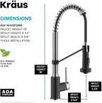 KRAUS Bolden Touchless Sensor Commercial Style 2-Function Single Handle Pull Down Kitchen Faucet in Spot-Free Stainless Steel/Matte Black, KSF-1610SFSMB