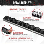 Magnetic Socket Organizer, 3-Piece Heavty Duty Aluminum Socket Holder, Socket Rail for Tool Box, Premium Quality 360° Swivel Socket Rack with 36 Clips for 1/2-Inch(Black)