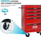 5 Drawers Rolling Tool Box on Wheels, Multifunctional Tool Chest Cabinet with Lock, Drawers Rolling Tool Cart Trolley Organizer Tool Storage Case for Warehouse,Garage,Workshop (Red)