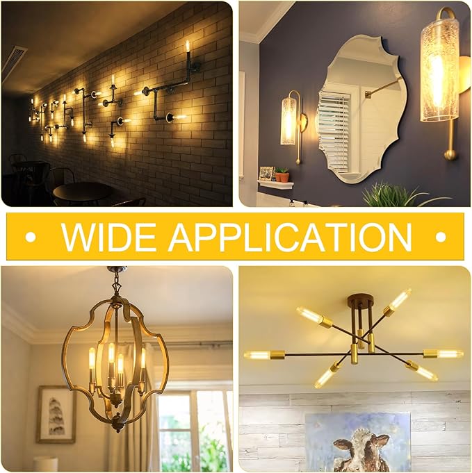 Tubular LED Edison Bulb Dimmable 2700K Warm White, 4W, 40 watt Equivalent, E26 LED Light Bulbs, T10 Edison Bulbs for Chandeliers, Ceiling Fan, 90+CRI 400LM, 6 Pack