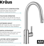 KRAUS Oletto Touchless Sensor Pull-Down Single Handle Kitchen Faucet in Spot-Free Stainless Steel, KSF-2830SFS