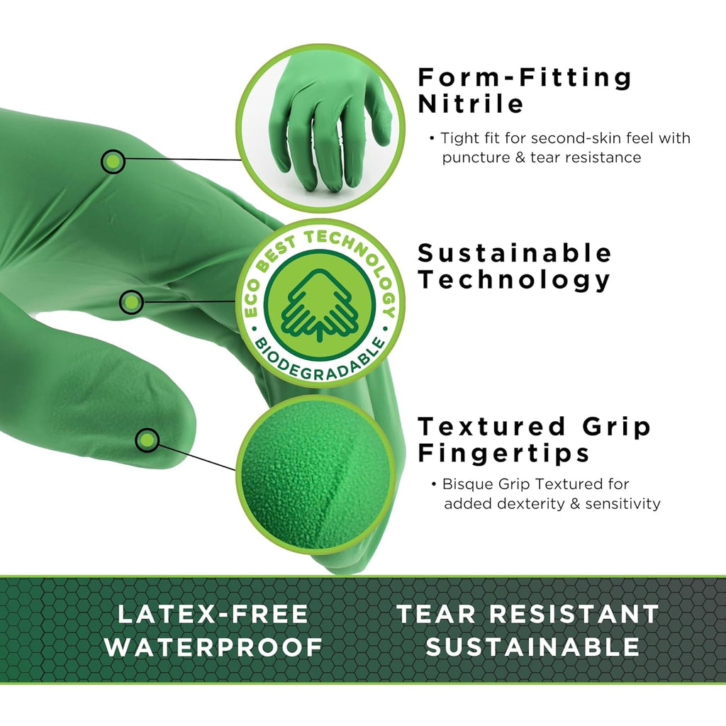SHOWA 6110PF Sustainable EBT Latex-Free, Powder-Free, Nitrile Disposable Single Use Safety Gloves, 4 Mil, 9.5" Length, Small (1 Box/100 Gloves)