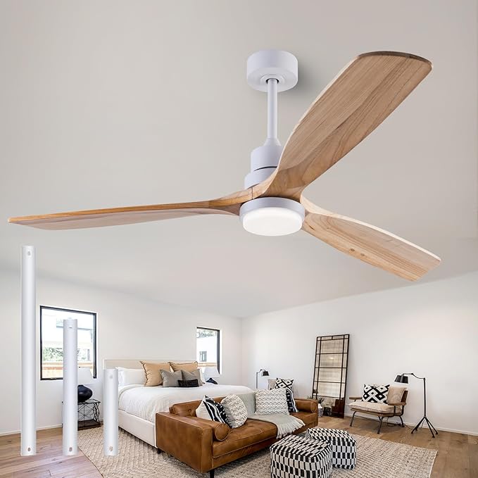 56" Wood Ceiling Fan with Light and Remote Control, Indoor Outdoor Wooden 3 Blades Ceiling Fan for Patio Living Room, Bedroom, Office,Reversible DC Motor