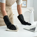 Bamllum 4 Pairs Black Rubber Dishwashing Gloves - Reusable Cleaning Gloves for Kitchen, Household, Anti-Slip, Flexible & Long-Lasting (Large)