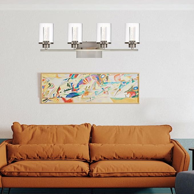 4-Light Modern Bathroom Light Fixtures Over Mirror,Brushed Nickel Led Vanity Lighting Fixtures with 5CCT Dimmable LEDs,Clear Glass Shades &Wall Sconces Lighting Design for Bedroom,Livingroom