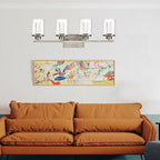 4-Light Modern Bathroom Light Fixtures Over Mirror,Brushed Nickel Led Vanity Lighting Fixtures with 5CCT Dimmable LEDs,Clear Glass Shades &Wall Sconces Lighting Design for Bedroom,Livingroom