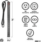 Iron Forge Cable 16 Outlet Heavy Duty Surge Protector Power Strip with Built-in Circuit Breaker, 14/3 SJT Black & Yellow with 9 ft Extension Cord