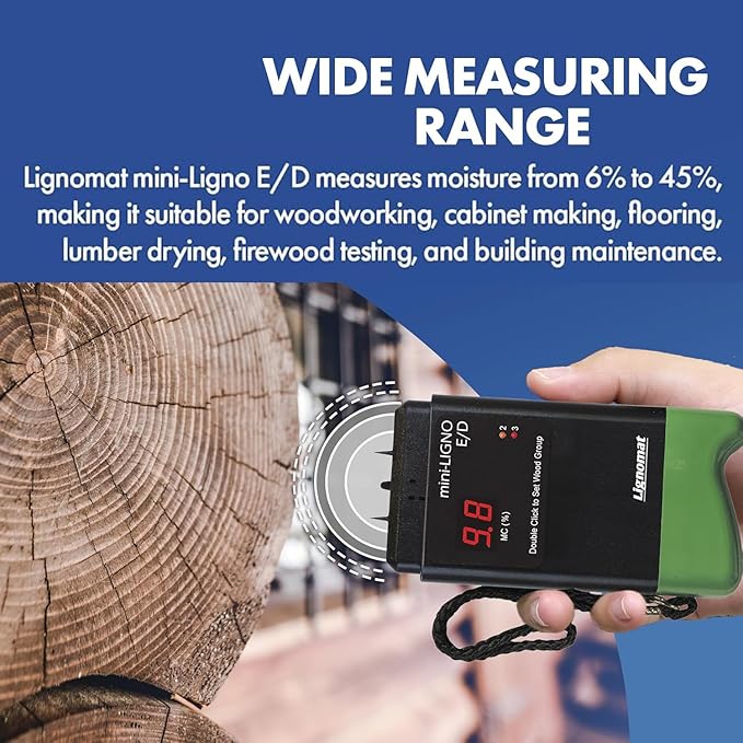 Mini-Ligno E/D Pin Moisture Meter - Moisture Detector & Tester for Wood Floors, Woodworking, Building & Home Maintenance - Mold Detector & Moist Meter for Wood Walls and Firewood