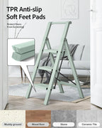 Taranta 3 Step Ladder,Lightweight Aluminum Step Stool with Convenient Handgrip, Folding Ladder with Anti-Slip Pedals, 330lbs Capacity Stepladder for Home, Office, Kitchen-Fairyland Green