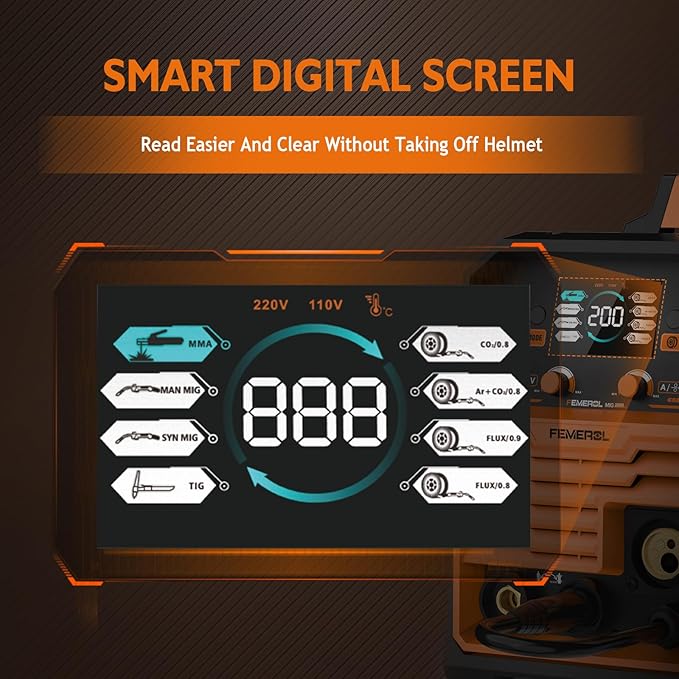 200A MIG Welder,4 in 1 Gas MIG/Gasless Flux Core/Stick/Lift TIG Multi-process Welding Machine Large LED Display 110V/220V Multi Welder