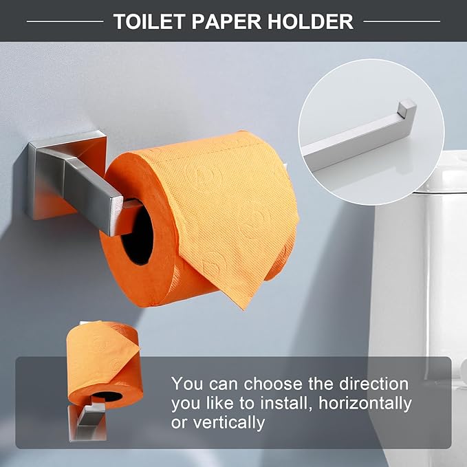 TQKAG 6-Piece Bathroom Towel Bar Sets Brushed Nickel 23.6 inch Towel Bar Stainless Steel Towel Ring Coat Hook and Toilet Paper Holder Bathroom Hardware Set Wall Mounted Bathroom Accessories Kit