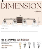 Bronze Bathroom Light Fixtures, HWH 4-Light Farmhouse Vanity Wall Sconce Bathroom Sconce Over Mirror, Oil-Rubbed Bronze Finish with Square Glass Shade, 5HY68B-4W ORB