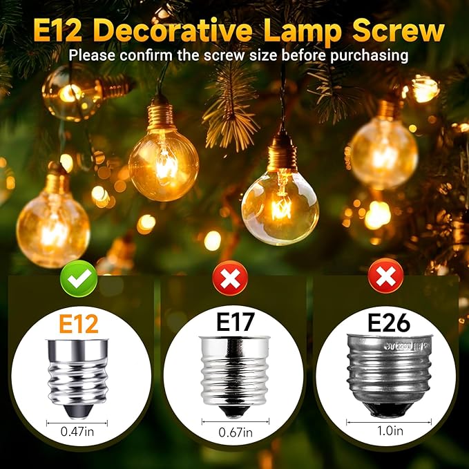 G40 Replacement Light Bulbs 120V 5W Clear Globe E12 Replacement Bulbs for Outdoor String Lights Dimmable Incadescent Bulbs for Indoor Outdoor Patio Decor,Pack of 25