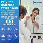 Express Water Whole House Water Filter System | IRON & MANGANESE | 3 Stage Full Home Filtration, Top-Tier Filters Removes Stains/Color on Glass-Ware, Fixtures, Laundry, Signf. Reduces Lead & Arsenic