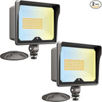 CINOTON 55W LED Flood Light 3CCT (3000K/4000K/5000K), 7700LM Dusk-to-Dawn Photocell Outdoor Security Lighting, 120V IP65 Aluminum Wall Pack for Porch/Barn, 180° Knuckle Mount, 2 Modes, ETL, 2 Pack