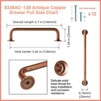 Goo-Ki 6 Pack Antique Copper Cabinet Pull Dark Copper Drawer Handles, 5.04 inch(128mm) c-c Solid Vintage Copper Bar Pulls Red Bronze Kitchen Hardware for Dresser Wardrobe Cupboard, 9338AC-128