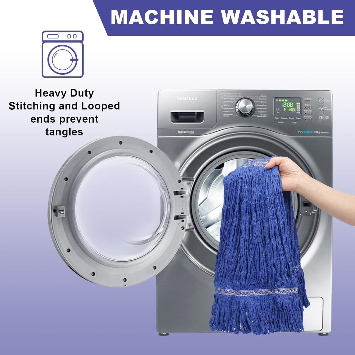 3 Pack Heavy Mop Replacement Head,Commercial Industrial Grade Blue Cotton Ring Heads,Cotton Looped End String Cleaning Mop Refills, Applied to Mop of Clamping Side-Loading Handles