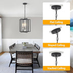 Modern Farmhouse Chandelier for Dining Room, 3 Light Black and Nickel Entryway Light Fixture Adjustable Pendant Lights Kitchen Island Rustic Hanging Chandelier for Foyer Living Room Hallway Bedroom