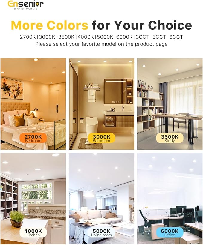 Ensenior 12 Pack 6 Inch LED Recessed Ceiling Light, Dimmable, 3000K Warm White, 1050LM 12W 120V, High Brightness Canless Wafer Downlight - ETL&FCC&IC