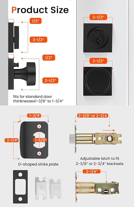 Haidms Black Door Knob with Deadbolt, Zinc-Alloy Matte Black Exterior Door Knobs, Heavy Duty Front Door Knob and Deadbolt Set(1 Pack)