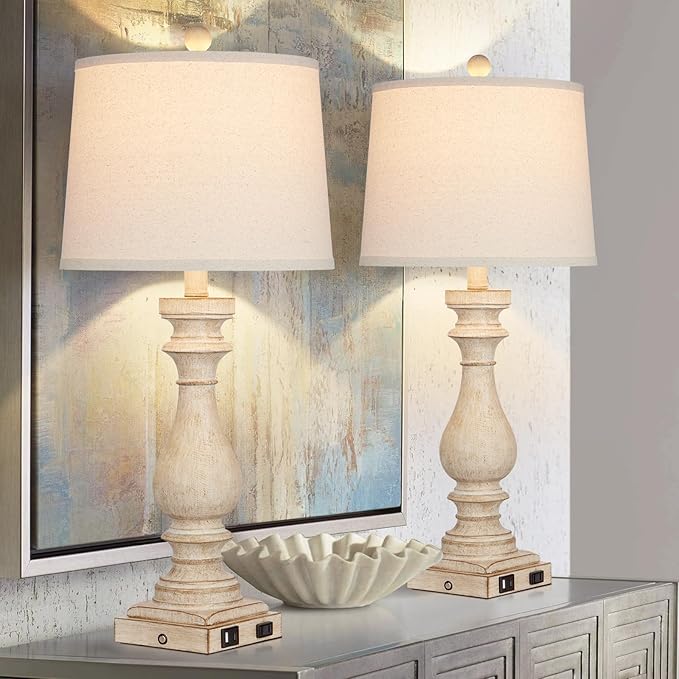 29" Tall Table Lamp for Living Room Set of 2,Vintage Bedside Nightstand Lamps with USB C+A Ports & AC Outlet,3-Way Dimmable Touch Control Desk Lamp for Bedroom,Color 1
