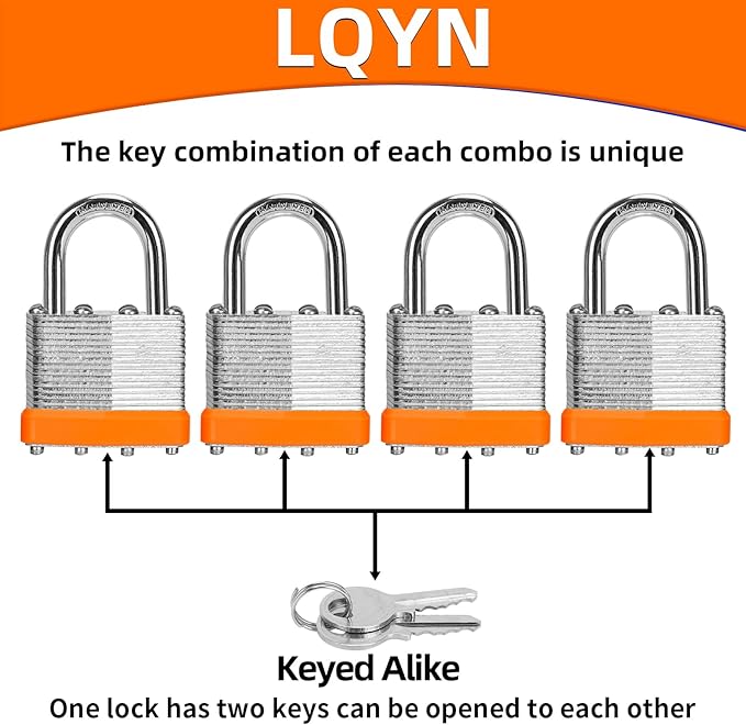 Padlocks with Same Key, LQYN 2 Pcs Laminated Keyed Padlock (1-9/16", 40mm),Keyed Alike Locks,Normal Shackle,for Storage Locker,Hasp Latch,Toolbox,Sheds