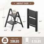 GameGem 2 Step Ladder Folding Step Stool with Wide Anti-Slip Pedal, 330LBS Capacity, Lightweight Portable Stepladder for Home and Kitchen Use, Black