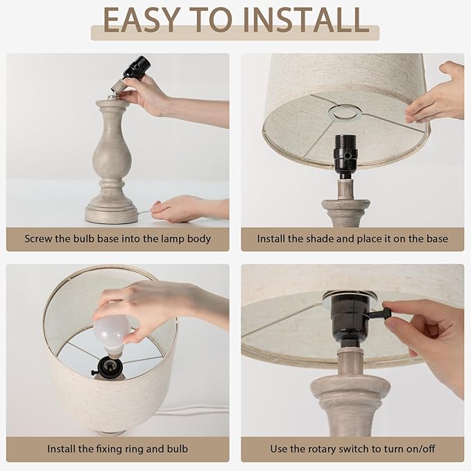 Seealle Farmhouse Table Lamps Set of 2 - Rustic Bedroom Lamps for Living Room, 22" Boho Bedside Lamp for Night Stands End Table Office Desk Lamp Nightstand Clearance Decorating with Linen Shades