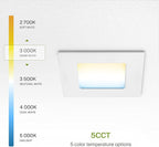 ASD 6 Pack LED Square Recessed Lighting 3 Inch, 5 CCT 2700K-5000K CRI90+, 6W 30W Eqv, Ultra Thin Dimmable Ceiling Lights with J Box, Canless Wafer Downlight, Slim Panel Light, UL Energy Star, White
