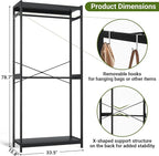 Homykic Bamboo Clothes Rack with Shelves and Double Hang Rods, Portable Closet System Garment Rack for Hanging Clothes, Tall Clothing Rack Corner Closet Organizer, Easy to Built, Freestanding, Black