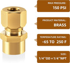 Brass compression tube pipe fitting connector Straight Coupling Adapter 3/8" Tube OD x 1/4" NPT Female Connector 6pcs(3/8od to 1/4npt)