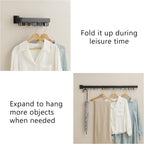 Clothes Drying Rack Wall Mounted, Laundry Drying Rack Collapsible, Space Saving Wall Drying Rack Clothing Foldable, Tri-Fold Retractable Rack Outdoor Indoor with 18 Hooks(Black，Loop-Shape Hooks)