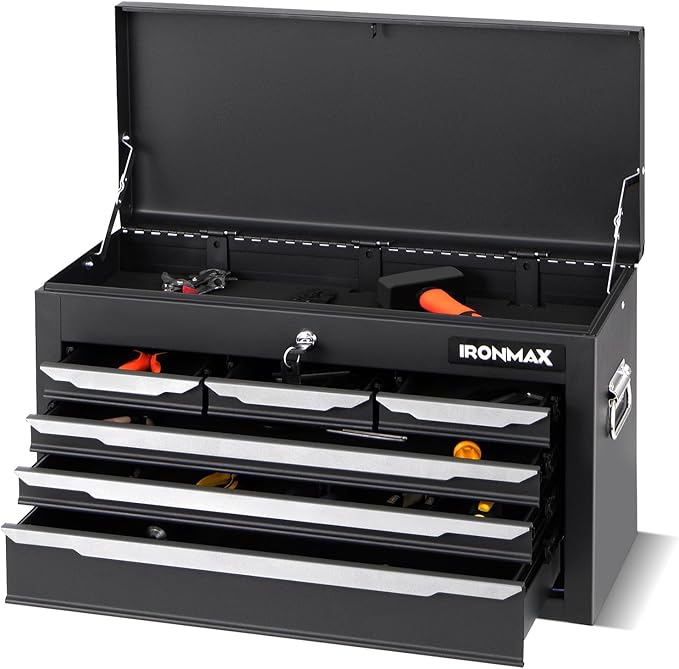 IRONMAX Portable Tool Box, 6 Drawers 24’’ Lockable Tool Storage Organizer Toolbox with Ball-Bearing Slides & Liner, Metal Tool Chest for Warehouse, Garage, Workshop, Household