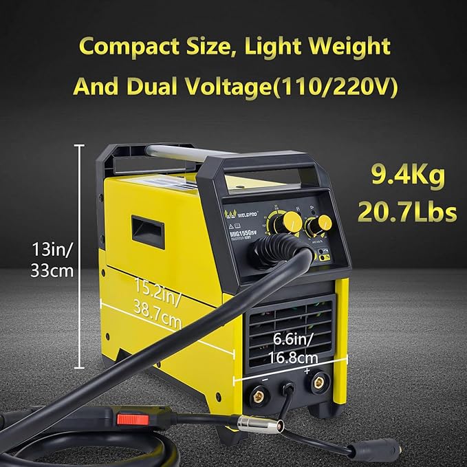 Weldpro MIG155GSV 155 Amp Inverter Flux Cored MIG/MIG/Stick/MMA Arc Welder with Dual Voltage 110/220V Welding Machine