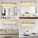 6-Light Bathroom Light Fixtures Modern Chrome Vanity Lights for Bathroom Lighting Fixtures Over Mirror with Clear Glass Shade for Cabinet Mirror Bedroom Hallway