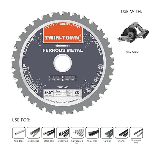 TWIN-TOWN 5-3/8 Inch 30 Teeth Dry Cut Steel and Ferrous Metal Cermet Saw Blade with 20mm Arbor