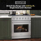Empava Slide-in & Freestanding Gas Range Stove,4.55 Cu. Ft. Convection Oven Capacity with Mechanical Knobs Control-Heavy Duty Cast Iron Grates 5 Sealed Burners Cooktop, Stainless Steel,30 Inch