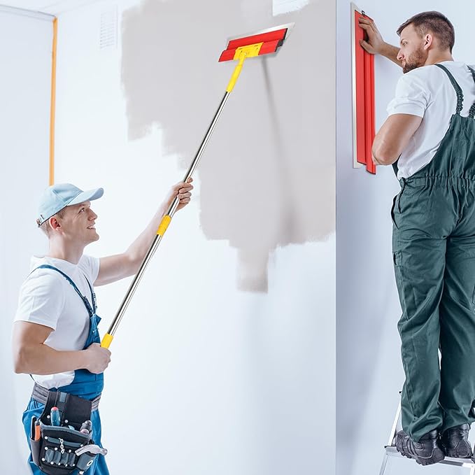 Drywall Skimming Blade Set with 30" - 48" Extension Handle 10in/24in/32in Stainless Steel Skimming Blades for Wall Surface Smoothing Ideal for Drywall Plaster Wallboard Repair Joint