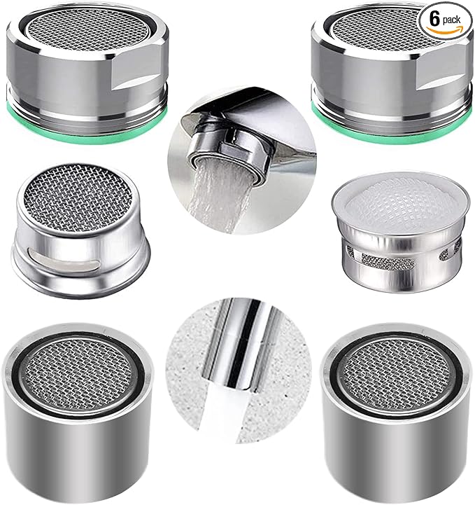 4pcs Faucet Aerators, 2pcs Aerator Filter Replacement Parts, with Brass Housing, 2pcs 15/16 Inch Male and 2pcs 55/64 Inch Female Bathroom Aerator Faucet Filters with Gaskets,for kitchen bathroom