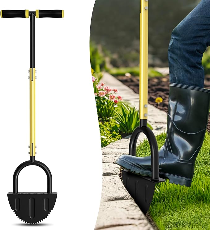 Lawn Edger Tool, Half Moon Tooth Edger with T-Grip Handle, 40-Inch Long Handled Sidewalk Grass Edger for Precise Lawn Edging and Land scaping
