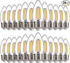 FLSNT LED Candelabra Light Bulbs 60W Equivalent E26 Base, Dimmable B11 LED Chandelier Light Bulbs, 2700K Soft White, 24 Pack UL,CA65 Listed.