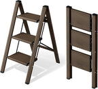 3 Step Ladder,Aluminum Folding Step Stool for Adults,Step Ladder with Wide Anti-Slip Pedal,330 lbs Capacity for Home,Office,Kitchen,Library(Walnut)
