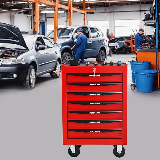 7-Drawer Steel Rolling Tool Cart with Wheels & Handle, Heavy-Duty Tool Chest Storage Cabinet for Garage and Workshop