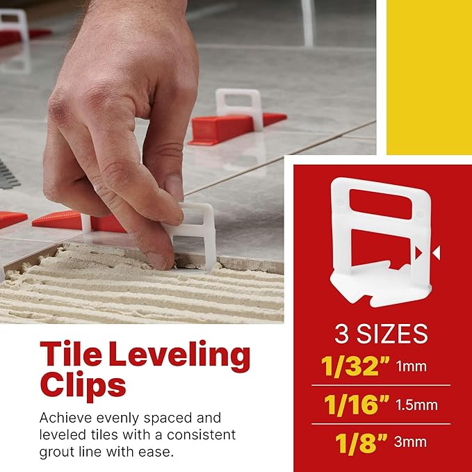 1401 Pcs Tile Leveling System with 1/32" (1mm) Tile Spacers, Tile Wedges and Tile Leveling Clips - Saves Time for Perfect and Precise DIY Installation of Ceramic Tiles - With Leveler Tool (Pliers)