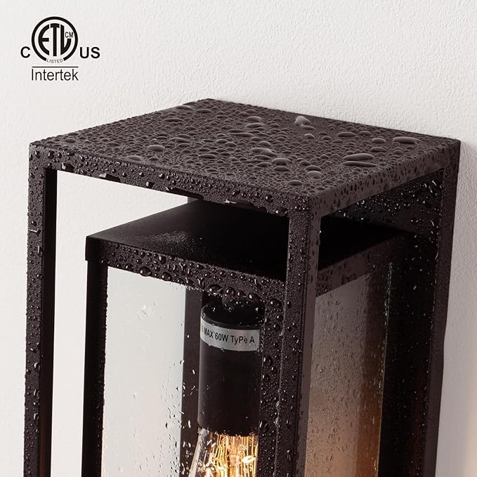 mirrea 14" Classic Outdoor Wall Sconce 1 Light in Rectangular Metal Frame and Clear Glass Shade Waterproof Porch Light Patio Light Pack of 2 (Oil Rubbed Bronze)