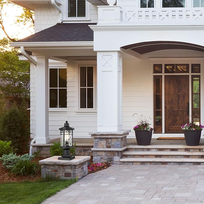 Darkaway Outdoor Post Lights Lamp Posts Outdoor Lighting, Aluminum Post Lights Outdoor Light Fixtures with Water Ripple Glass, Pole Light for Outside Patio Yard Garden