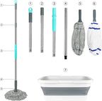 Self Wringing Mop with Bucket- Easy Squeeze Twist Mop with 52.5 Inch Long Handle, Heavy Duty for Hardwood, Tile, Vinyl & Laminate Floors (Gray+White)