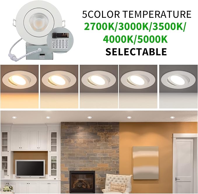 Spot Lights Indoor 4 Inch 12 Pack, Outdoor recessed Lighting with Junction Box,9W 750LM Dimmable ETL Listed, Airtight, 5CCT Selectable