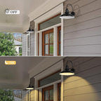 Outdoor Barn Light Fixture, 12.3 Inch Large Dome Farmhouse Exterior Wall Mount Light, Gooseneck Wall Sconce Indoor Wall Lighting Fixture, Industrial Black White Finish Lantern for Porch, RZ004 BK+WH