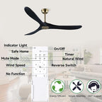 60" Gold and Black Ceiling Fan with Remote Control, Rustic Ceiling Fan without Lights for Indoor/Outdoor - Modern Design, Powerful Airflow, Silent Operation